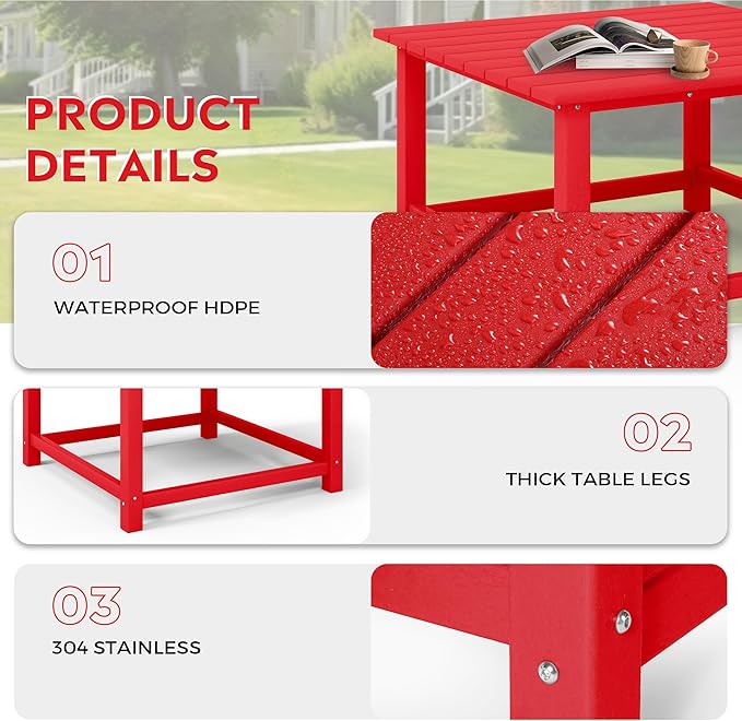 Costaelm Outdoor Kids Table, Toddler Dinner Table Baby Desk Outdoor Childrens Party Tables for Arts & Crafts, Snack Time, Multi-Activity Desk for Ages 2-8 in Classroom/Outside, Red
