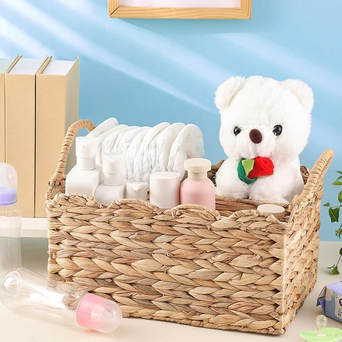 Chunful 1 Pack Wicker Diaper Caddy Organizer Scalloped Edge 9.5 x 13.5 x 7 Inches Rattan Basket Woven Natural Basket Storage Organizer Handmade for Baby Shower Gifts Newborn Storage