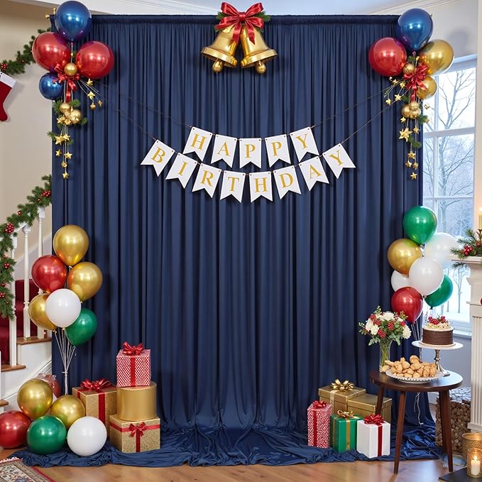 50×14ft Wrinkle Free Navy Blue Backdrop Curtain for Wedding Parties,10 Panels 5×14ft Height Soft Silky Polyester Photo Backdrop Drapes Curtains for Birthday Photography Stage Events Background Cloth
