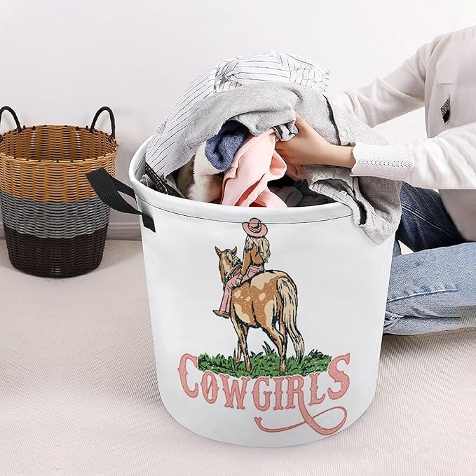 Pink Cowgirl Laundry Basket Western Laundry Hamper Clothes Hamper Toy Storage Bin for Bedroom Bathroom Cowgirl Decor