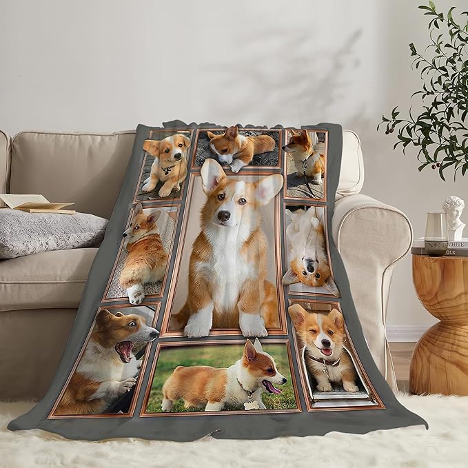 Corgi Dog Throw Blanket - Soft, Warm & Cozy Fleece for Couch, Sofa & Bed - 80"x60" - Perfect for Girls, Women, Kids & Adults