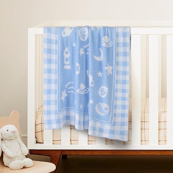 Blue Planet Baby Blanket – Knitted Space-Themed Throw for Baby Boys, Galaxy Nursery Décor & Newborn Shower Gifts – Soft & Breathable, 30x40 Inch