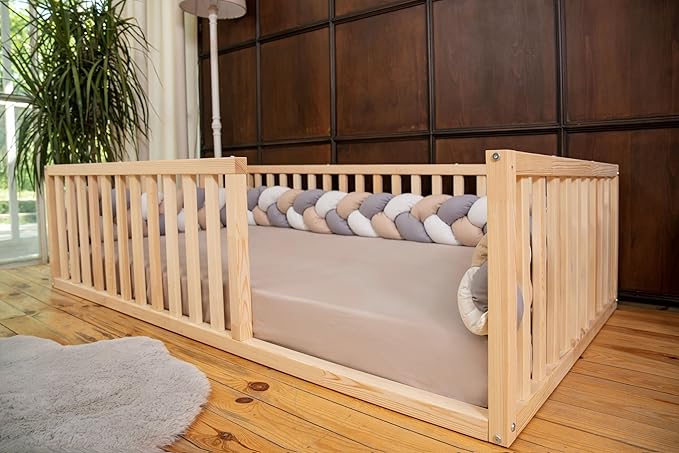 Montessori Floor Bed Small Size 52x27,5"/ Height 18.90'' | Pine Tree Toddler Bed Frame, Wood Bed Frame | Gift for Kids Room Decor (Small)