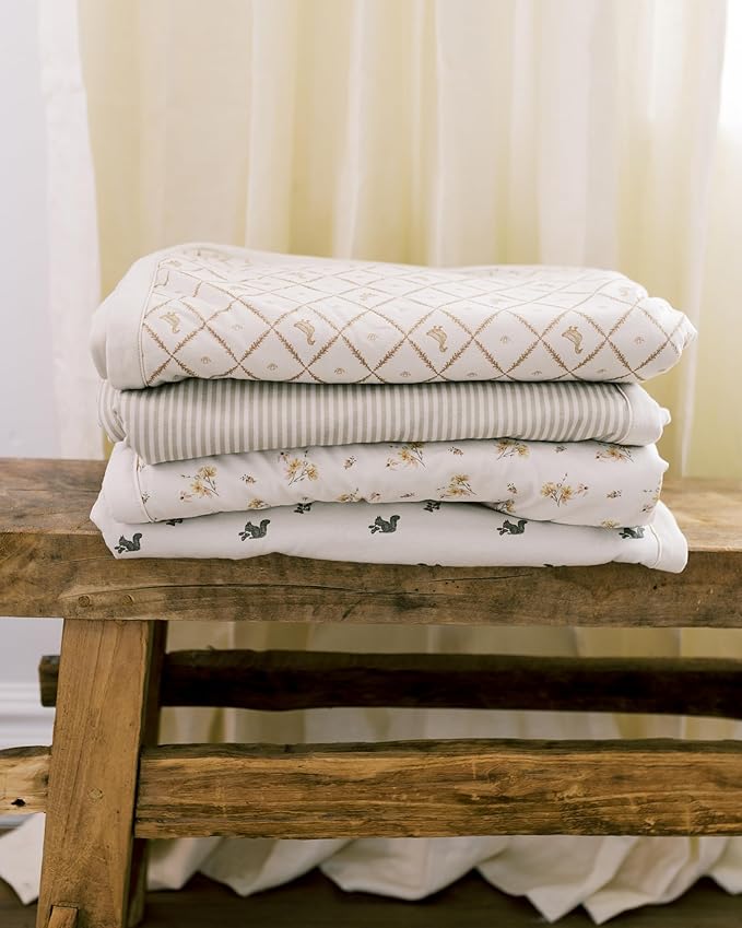 Oilo Baby Blanket, Luxury Plush Chenille Backing & Organic Cotton Jersey Print, Double Layered, 30" x 40", Rolled Jersey Edge Trim, Infant & Toddler Size, Heirloom Organic Collection, Dainty Floral