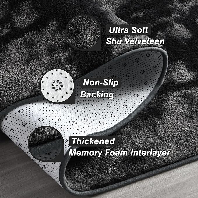 Soft Area Rugs for Living Room, 4 x 6 Ft Thickened Memory Foam Rug for Bedroom, Non-Slip Tie-Dyed Indoor Floor Carpet for Boys Girls Room Nursery Home Decor, Dark Grey