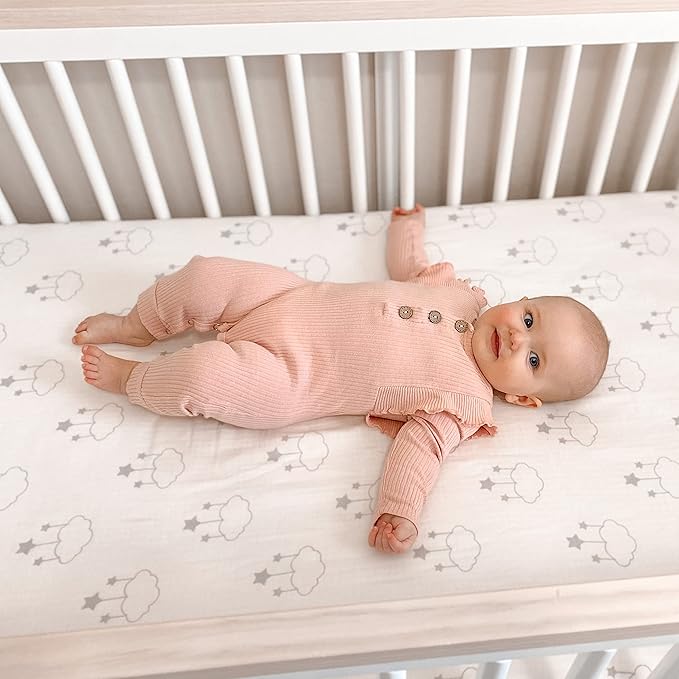 Newton Baby Mini Crib Fitted Sheets (2-Pack) | Organic Muslin Cotton, Breathable & Soft Baby Sheets, Washable Baby Mattress Sheets, Fits Any Mini Sized Crib 24" x 38", Wishing on a Star Print + White