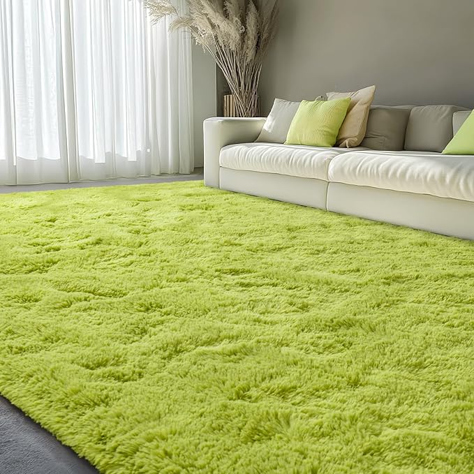 EVOIONOS 5x7 Washable Large Area Rug Living Room, Fluffy Shag Rug for Bedroom, Ultra Soft Plush Non Slip Carpet Indoor Floor Bedside Nursery Kids Girls Room Dorm, Home Decor Aesthetic, Green Grass