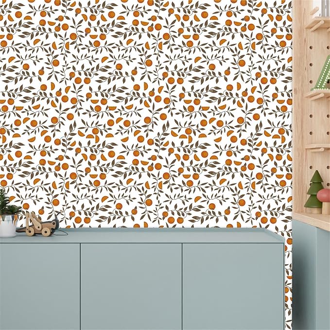 Orange Leaf Wallpaper Boho Wall Paper Orange Leaves Wall Stickers Removable Fruit Leaf Decals Peel and Stick Boho Fruit Leaves Wall Decals for Bedroom Living Room Kitchen Decor