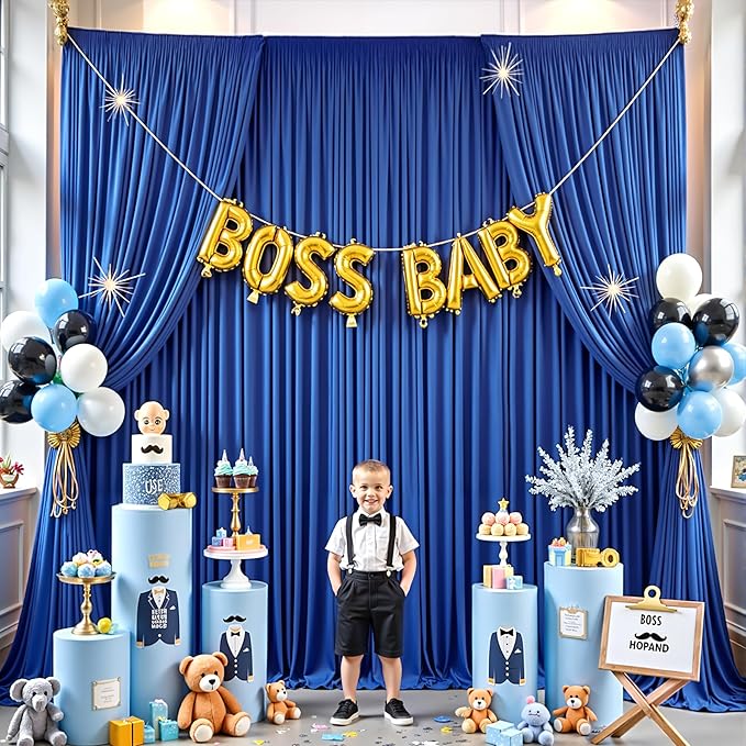 20×14 ft Royal Blue Wrinkle Free Backdrop Curtain, Soft Silky Polyester Wedding Drapes 4 Panels 14ft Height Photo Backdrop Curtains for Parties Birthday Baby Shower Photography Background Cloth