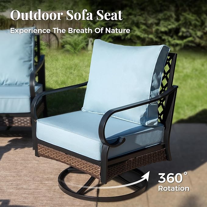 Patio Rocking Chairs Set of 2, Outdoor Sofa Chairs with Deep Seating and 5.75" Cushions, Steel Frame Porch Furniture for Lawn Backyard Deck, Blue