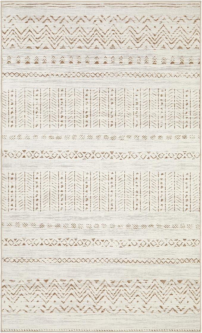 Area Rugs for Living Room Washable Living Room Rug Soft Neutral Indoor Floor Carpet Non-Slip Stain Resistant Modern Boho Rugs for Bedroom Dining Room Kids Room Nursery Office Home Brown Cream