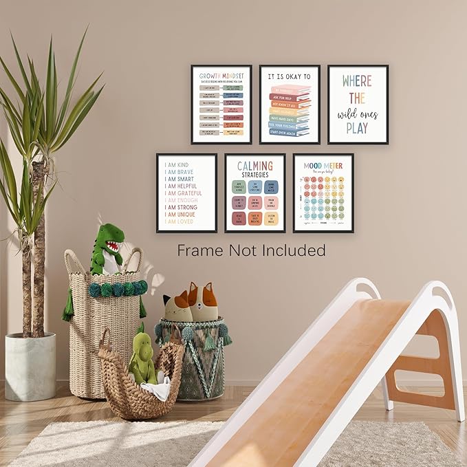 UNXIS Growth Mindset Poster Positive Affirmations Wall Decor It Is Ok To Be Yourself Canvas Wall Art Calming Corner Strategies Chart 8x10in Set of 6 Unframed for Boy Girl Baby Children's Room