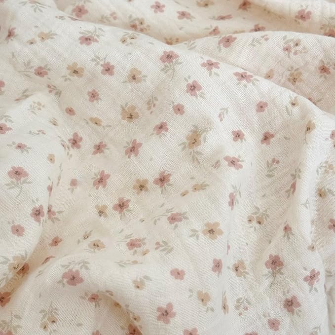 BuLuTu Pink Floral Pillowcases King Bed Pillow Case with Ruffles 20x36 Inch, 1 Pack, Double-Layer Muslin Cotton Pillow Cover, Enveloped Closure, Soft Breathable Durable