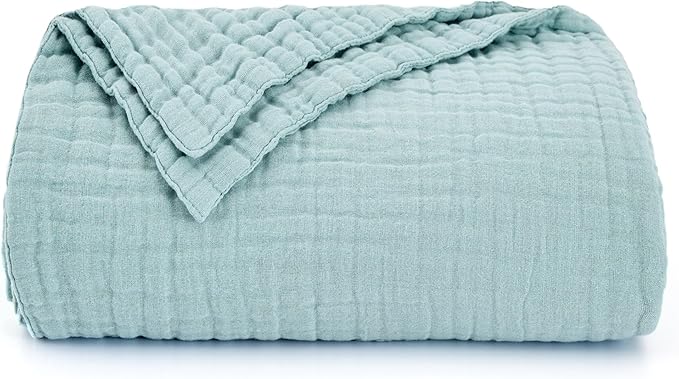 Love's cabin 6 Layer 100% Cotton Muslin Blanket, 108"x90" Muslin King Size Blanket for Bed Couch, Lightweight and Breathable Cotton Gauze for Adult, Cyan