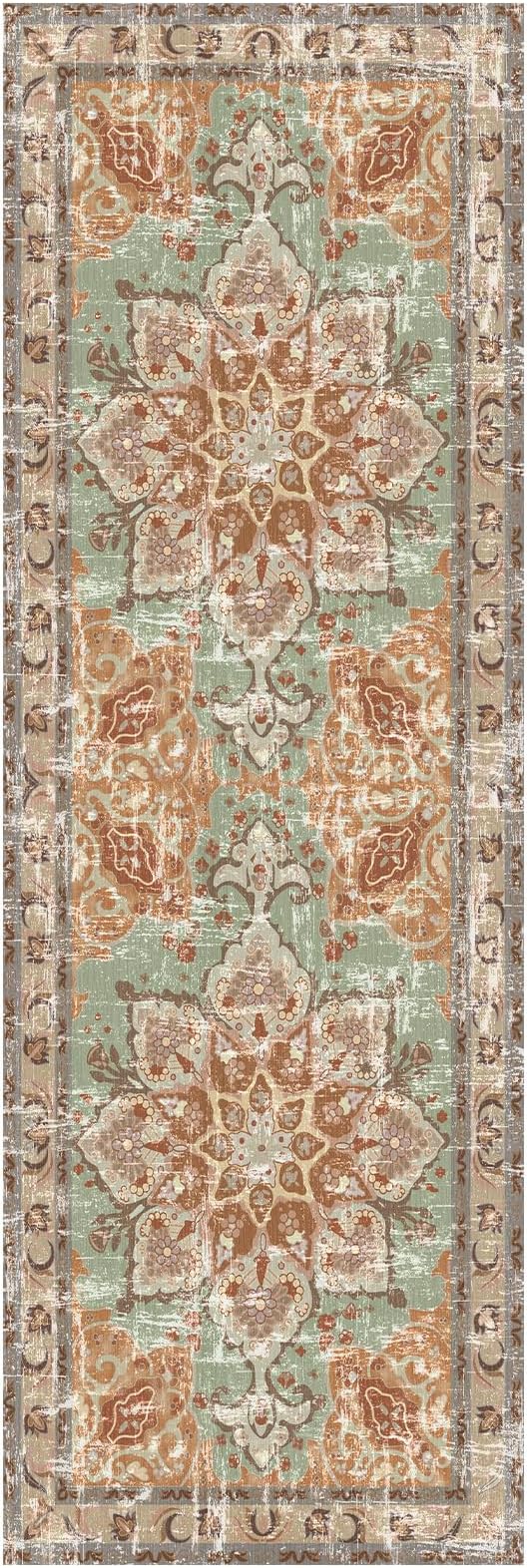 Vhong Washable Vintage Area Rugs Boho Neutral Modern Small Carpet 2x6 Brick Non Slip Runners for Kitchen Laundry Bedroom Living Room