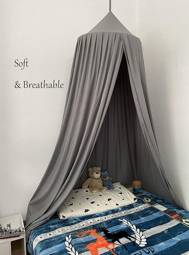 Kids Bed Canopy for Crib - Girls Nursery Canopy Hanging, Blocks Light, Dark Gray