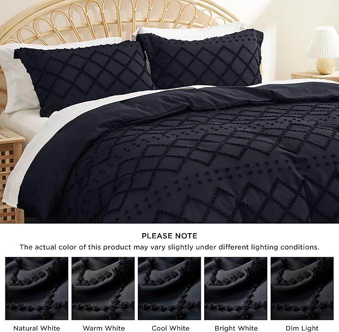 Bedsure Boho Duvet Cover Queen Size - Black Breathable & Soft Boho Bedding, Machine Washable Comforter Cover for All Seasons, Includes 1 Duvet Cover 90"x90" with 2 Pillow Shams & Zipper Closure