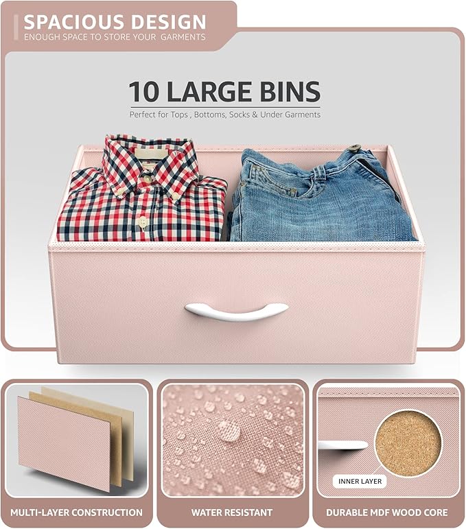 Sorbus Kids Dresser with 10 Drawers - Storage Unit Organizer Chest for Clothes - Bedroom, Kids Room, Nursery, & Closet (Pink, 34 x 12 x 47-10 Drawer)