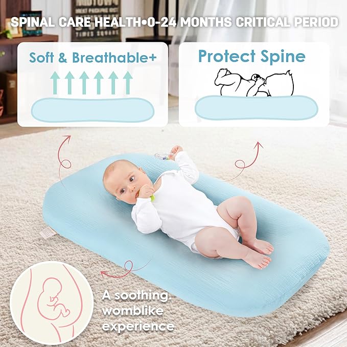 Freejoy Baby Lounger for Newborn, Portable Baby Nest, Soft Cotton Breathable Washable Infant Lounger for Home and Travel (Blue)