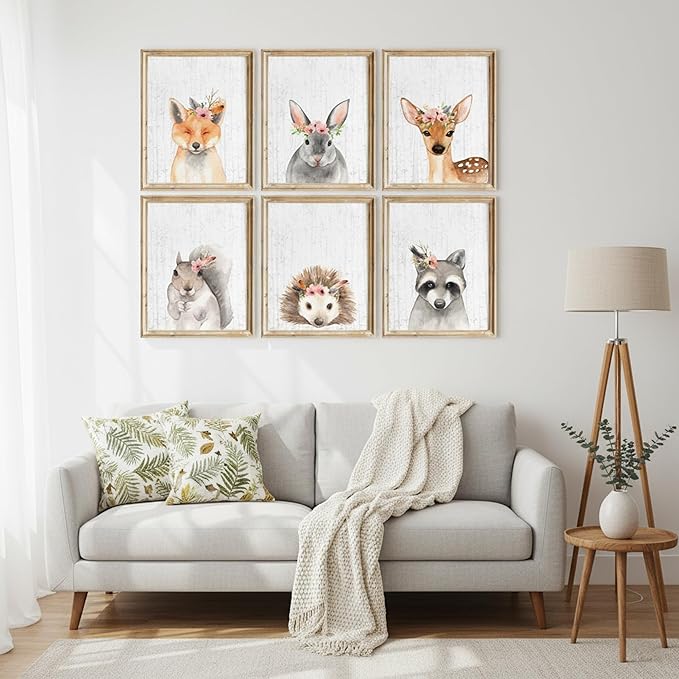 DREAM BIG PRINTABLES Woodland Animals Nursery Wall Art Prints (Set of 6) - Unframed - 11x14s - Farmhouse Boho Art - Great - Unisex for Boys and Girls - Kids Bedroom Wall Art