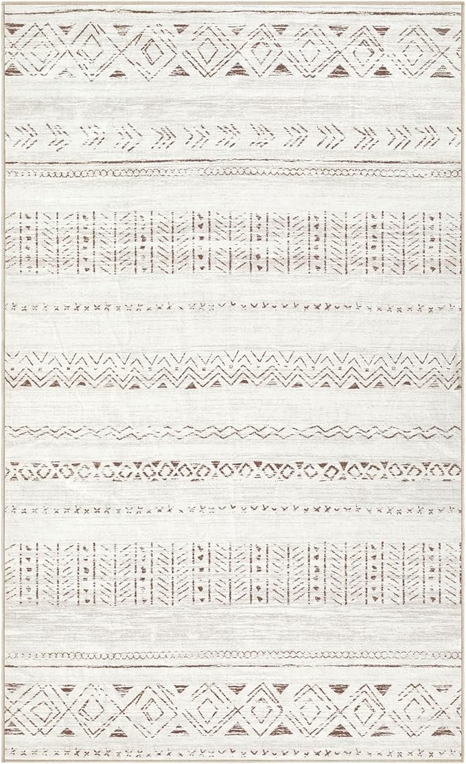 Area Rugs for Living Room Washable Living Room Rug Soft Neutral Indoor Floor Carpet Non-Slip Stain Resistant Modern Boho Rugs for Bedroom Dining Room Kids Room Nursery Office Home Brown Cream
