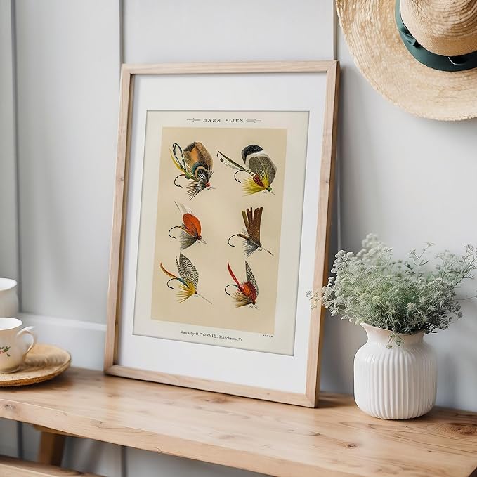 DREAM BIG PRINTABLES Vintage Fly Fishing Decor (Set of 4) - Unframed - 8x10 | Great Gift for Fisherman - Reproductions of Vintage Fishing Lure Art Prints - Rustic Decor