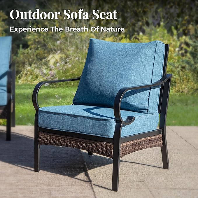 Outdoor Patio Leg Sofa Chairs Set of 2 Steel Frame Porch Furniture with Deep Seating and 5.75" Cushions for Lawn Backyard Deck, Navy Blue