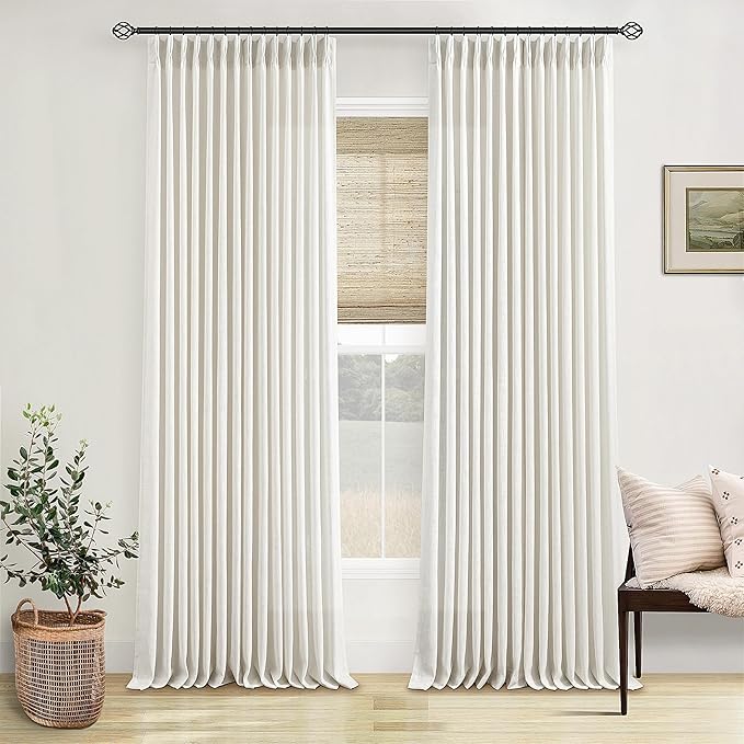 Memory Shape Trained Pinch Pleated Linen Curtains 100 Inches Long for Living Room Bedroom Custom Pleat with Hooks for Track Back Tab Light Filtering Window Curtain 100 Inch Drapes for Dining Room