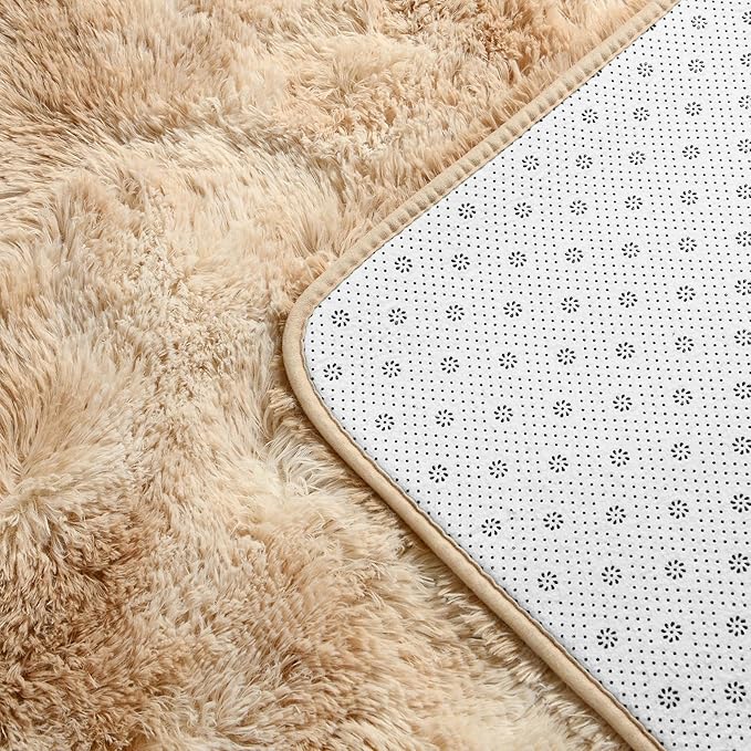Large Shag Area Rugs 9 x 12, Tie-Dyed Plush Fuzzy Rugs for Living Room, Ultra Soft Fluffy Furry Rug for Bedroom, Indoor Carpet Nursery Rugs for Kids Room Home Decor, Beige