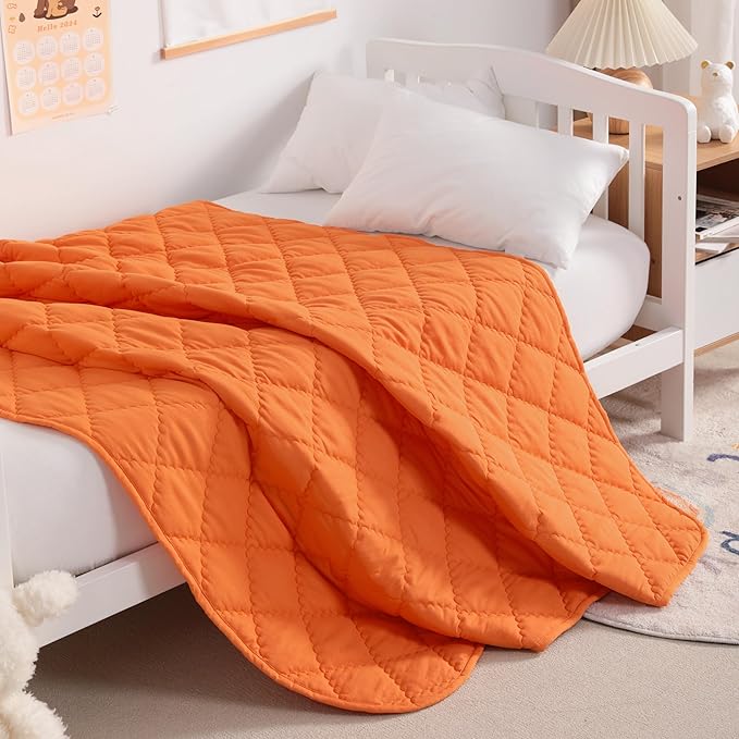 Down Alternative Toddler Comforter 39x47, Lightweight Warm Solid Color Baby Crib Quilted Blanket for Boys Girls, Orange