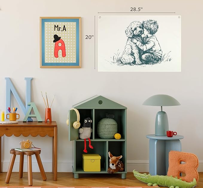 Rectangular Banner Flag Wall Decor Gift for Baby Boy Kids Teen,Nursery Classroom Homeschool Living Room Playroom Bedroom Decor-Baby Present Shower,Birthday Christmas Gift-Boy Goldendoodle Themed