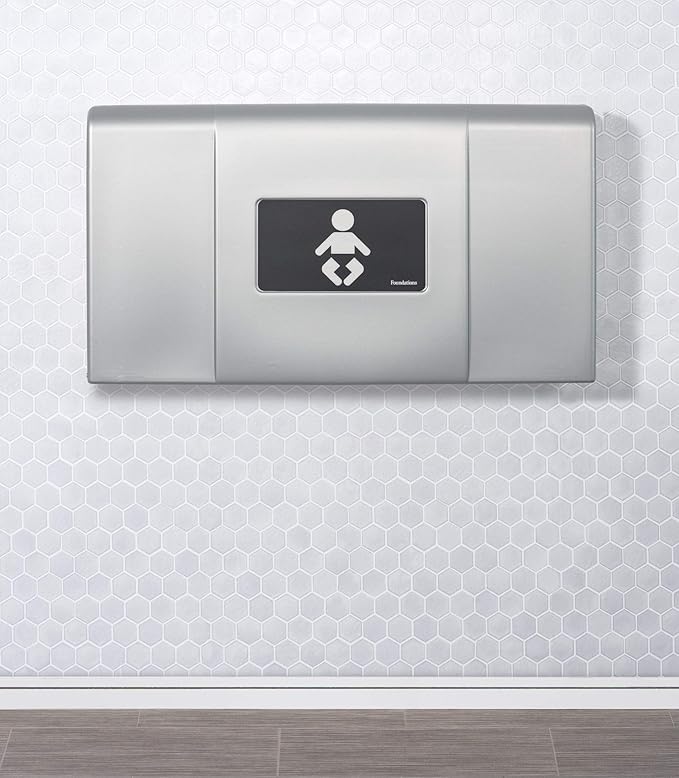 Foundations Ultra Horizontal Wall Mounted Baby Diaper Changing Station, Oversized Changing Surface, Plastic with Stainless Steel Hinge, Safety Strap - Metallic (200-EH-04)