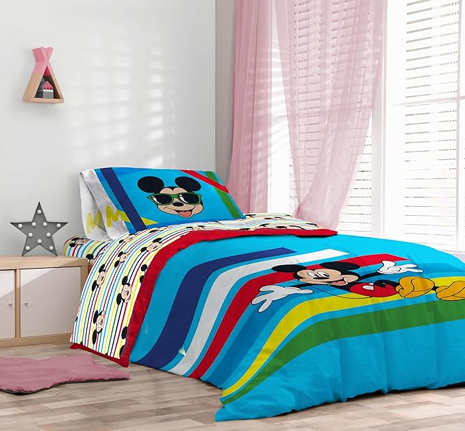 Sunny Side Up Disney Mickey Mouse Full Comforter Set - 7 Piece Kids Bedding Includes Comforter, Sheets & Pillow Cover - Super Soft Microfiber Bed Set