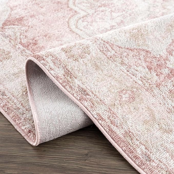 BoutiqueRugs Blush & Light Pink Collection Kandos Bohemian Oriental Medallion Runner Rug - Traditional Floral Carpet for Hallway, Kitchen - Blush, Dusty Pink, Cream - 2'7" x 7'3" (2x8 Runner Rug)