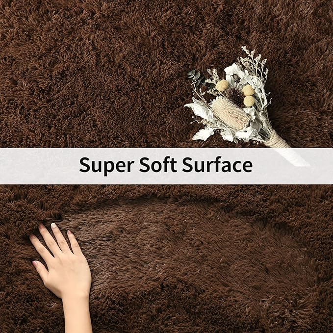 Merelax Soft Modern Indoor Large Shaggy Rug for Bedroom Livingroom Dorm Kids Room Home Decorative, Non-Slip Plush Fluffy Furry Fur Area Rugs Comfy Nursery Accent Floor Carpet 3 X 5 Feet, Brown