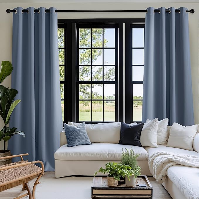 NICETOWN Stone Blue Blackout Curtains 108 inch Long, Thermal Insulated Grommet Privacy Energy Saving Shades for Bedroom, Living Room, Bathroom, Laundry, Patio, Closet, 2 Panels, W52 x L108