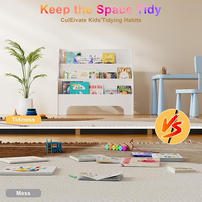 3 Tier Butterfly Kids Bookshelf - Nursery Bookshelf for Storage Organizer, Free Standing Baby Bookcase for Kids Rooms, Children Bookcase for Playing Room, Bedroom, Nursery, Classroom, White.