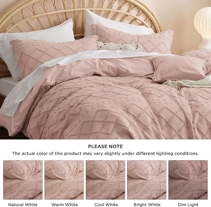 Bedsure Boho Duvet Cover King Size - Pink Breathable & Soft Boho Bedding, Machine Washable Comforter Cover for All Seasons, Includes 1 Duvet Cover 104"x90" with 2 Pillow Shams & Zipper Closure