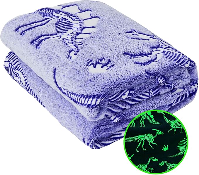 inhand Dinosaur Toys for Kids Glow in The Dark Dinosaur Blanket Christmas Birthday Valentine's Day Easter Party Decorations Favors,3 4 5 6 7 8 9 10 11 12 13 Year Old Boy Gifts(50"X60" Blue Dino