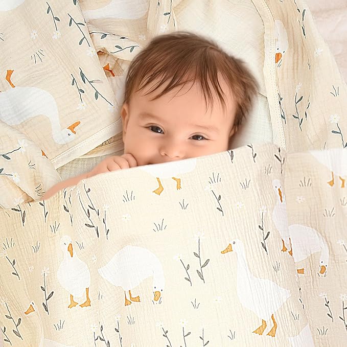 Breling Silly Goose Muslin Baby Blankets for Girls Boys, 100% Cotton Crib Blanket for Infant Toddler, 40 x 36 Inch Soft and Lightweight Nursery Swaddling Wrap