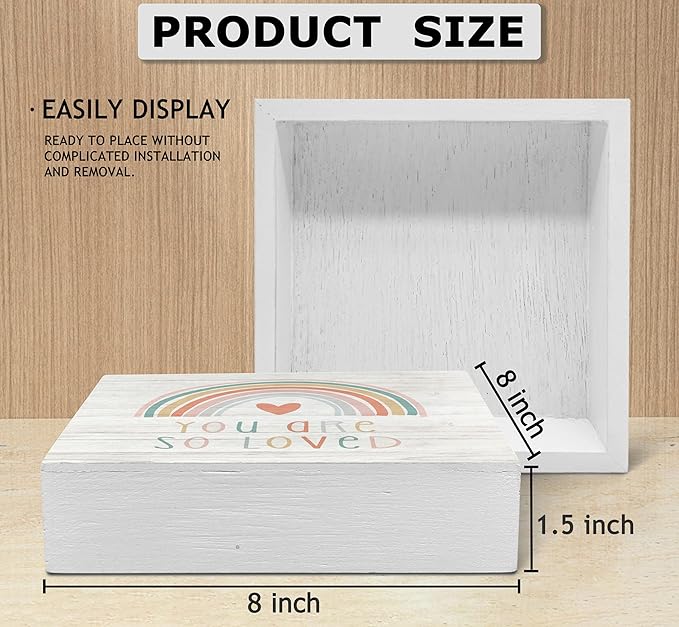 SRADMO You Are So Loved Rainbow Heart Wood Box Sign Desk Decor 8x8, Kids Inspirational Quotes Wooden Block Box Sign Decoration For Kids Room Nursery Playroom Shelf Table Decor