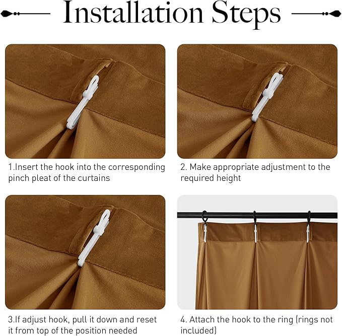 StangH Extra Wide Pinch Pleat Gold Brown Curtains, Super Soft Velvet Drapes with Hooks Vertical Luxurious Light Blocking Window Treatments for Home Office, W72 x L96, 1 Panel
