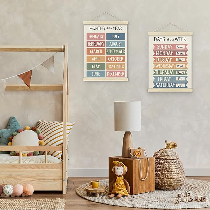 BONETAT Nursery Color Days of the Week Poster for Kids,Educational Toddler Learning Posters for Playroom Wall Art,Preschool Shapes Colors Chart for Classroom & Homeschool - A06