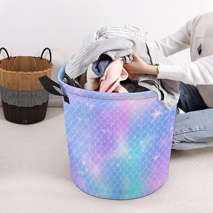 Glitter Mermaid Laundry Basket Girls Room Decor Unicorn Girls Hamper Dirty Clothes Organizer for Kids Baby