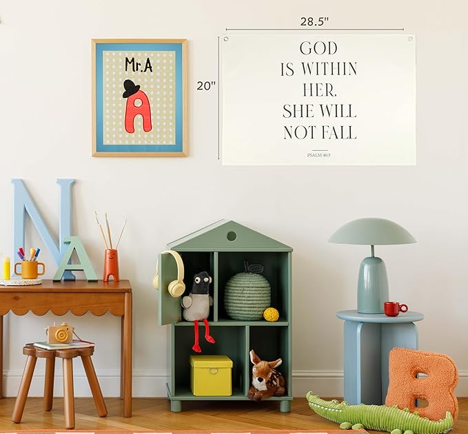 Christian Bible Verse Scripture Rectangular Banner Flag Wall Decor Gift for Baby Boy Girl Kids,Prayer Room Nursery Bedroom Reading Room Decor-God is Within Her She-Baby,Shower Birthday Christmas Gift