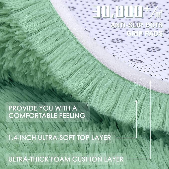 OLANLY 2x6 Machine Washable Runner Rugs for Hallway, Soft Fluffy Shaggy Bedside Rugs for Bedroom, Living Room, Indoor Floor Carpet for Kids Girls Boys, Nursery Rooms, Home Decor Aesthetic, Mint Green