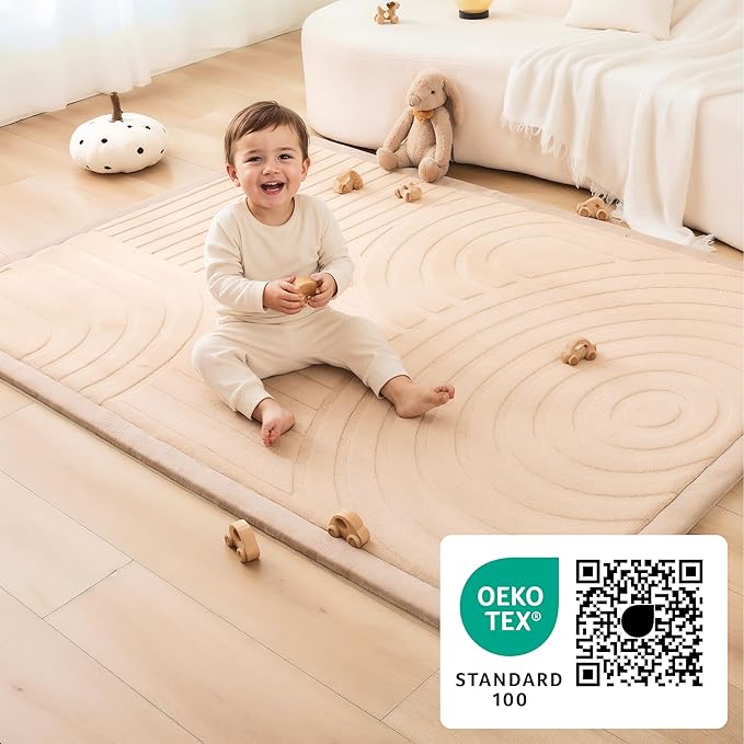 Stylish Coral Baby Play Mat for Floor 47" x 67" Arches – Soft 1" Thick High-Density Memory Foam Nursery Rug,Kids Rug with Non-Slip Backing for Crawling & Playing, Playroom Rug, Kids Carpet