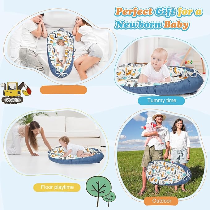 Baby Lounger for Newborn - Portable Infant Seat with Breathable Cover, Adjustable Cotton Lounger for Floor Play & Travel | Newborn Essentials Gift 0-24M