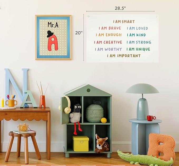 Boho Rectangular Banner Flag Pennant Wall Art Decor Gift for Baby Boy Girl Kids,Nursery Classroom Bedroom Playroom Reading Room Bedroom Decor-I Am Smart I Am Brave-Baby,Shower Birthday Christmas Gift