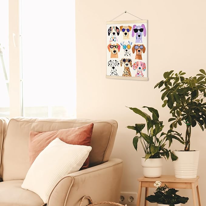 BESERH Colorful Dogs Wall Art Posters, Dog Room Wall Decor, Dog Lover Gifts for Women Men, Trendy Cute Spot Puppy Canvas Prints Artwork Framed for Home Kids Bedroom Nursery, 12x16 Inch